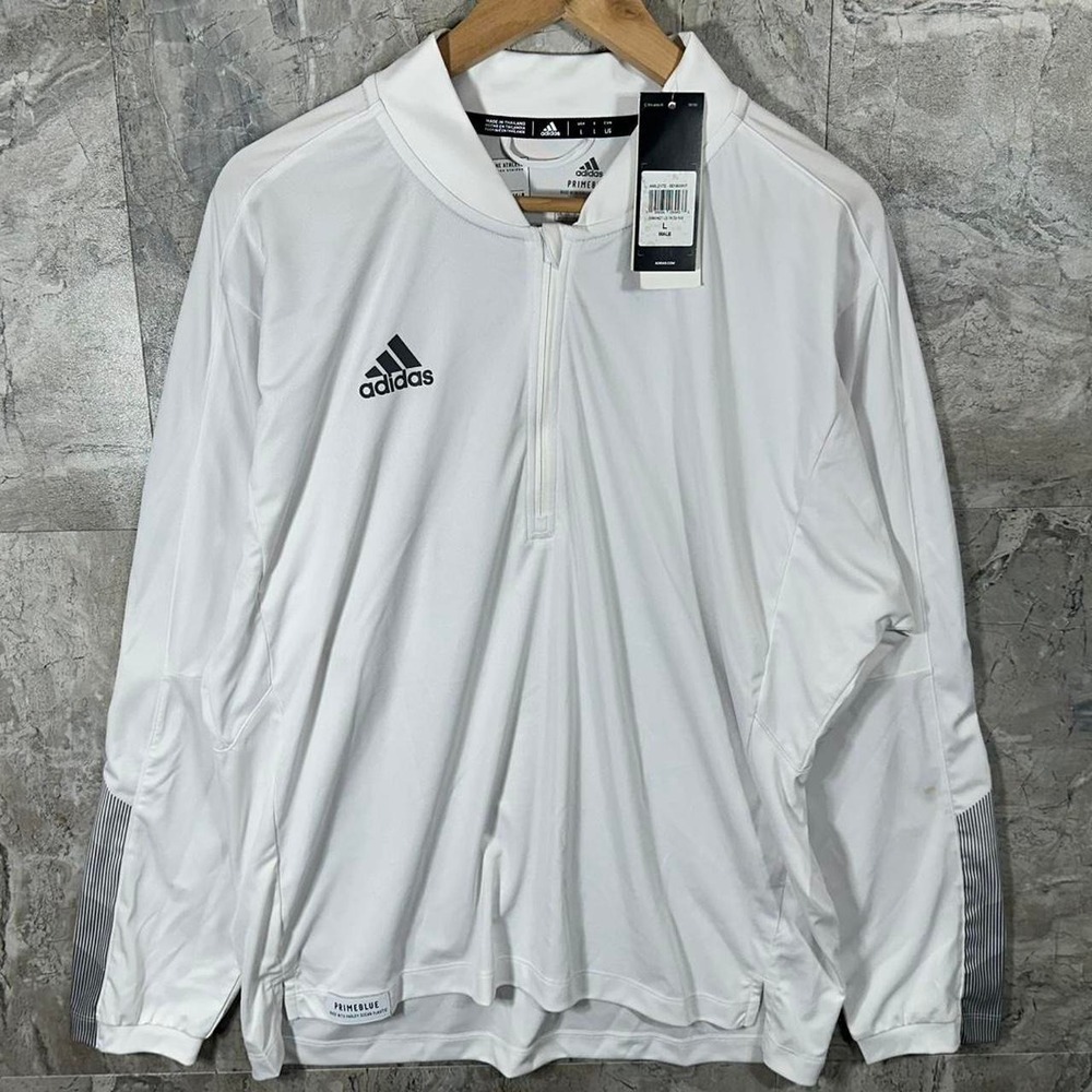 Adidas Primeblue white quarter zip sweatshirt Men size large  #primeblue